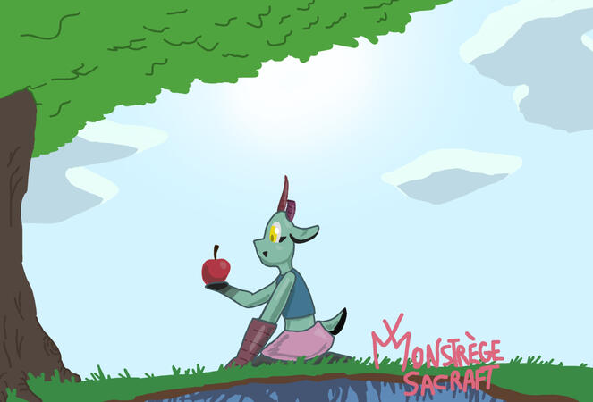 Horri Under The Tree Holding an Apple